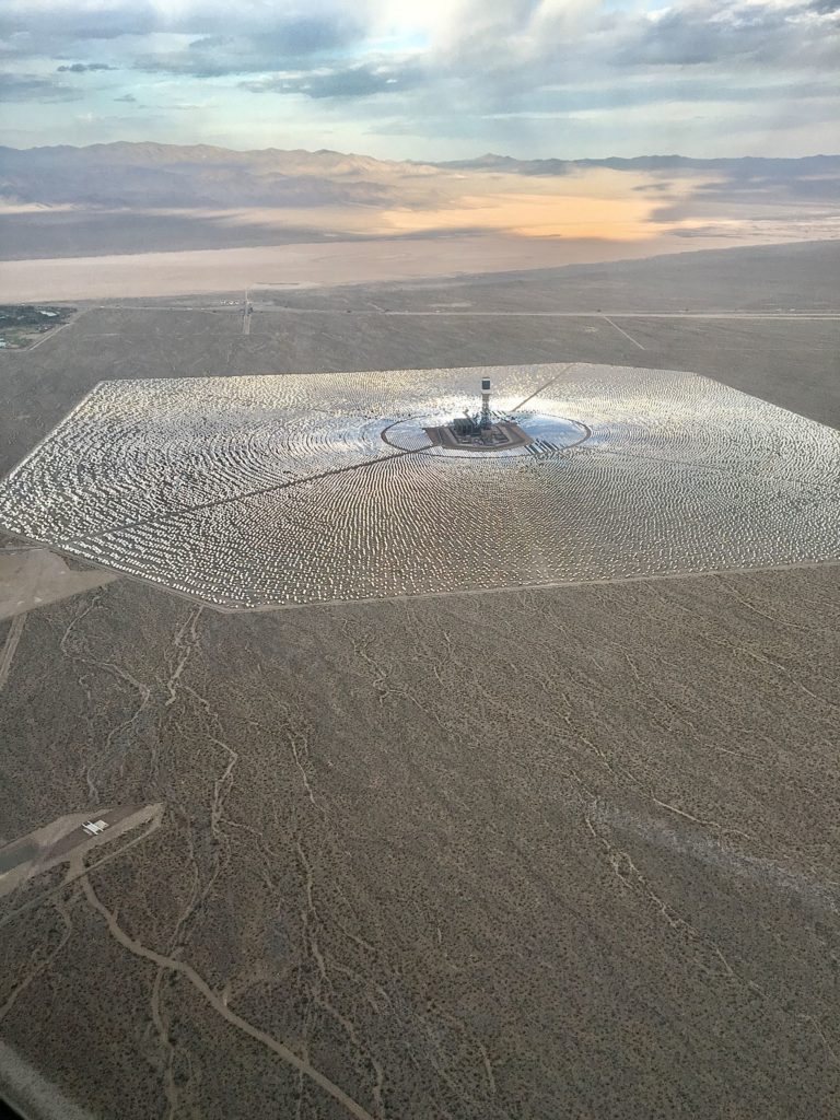 aerial view of thermal solar plant Ivanpah